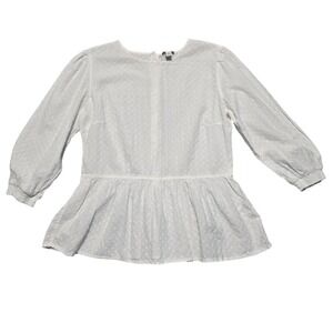 Hinge Peplum Blouse Womens M White Swiss Dot Cottagecore Romantic Airy Innocent